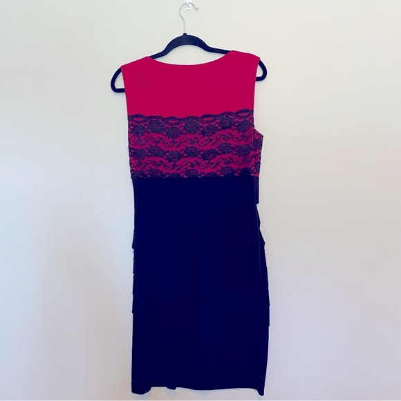 Red Black Lace Bodice Sheath Dress Sleeveless Cocktail Party - Picture 2 of 5